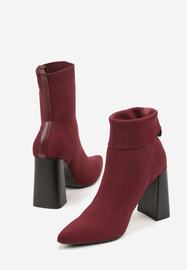 Bordowe Botki Vices na Obcasie o Geometrycznym Kształcie z Elastyczną Cholewką Falurea