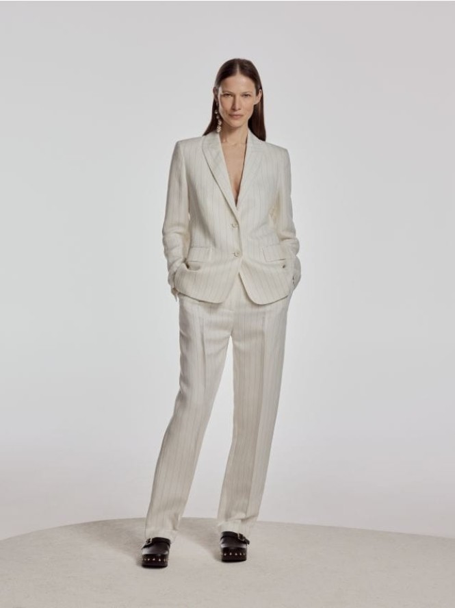 Spodnie w paski z lnem - złamana biel