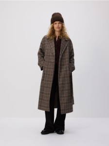 Wiązany płaszcz w kratę - wielobarwny