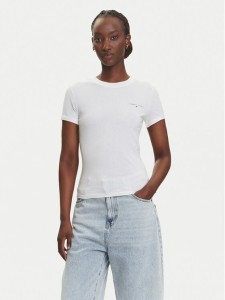 Tommy Jeans T-Shirt Linear DW0DW21164 Écru Slim Fit