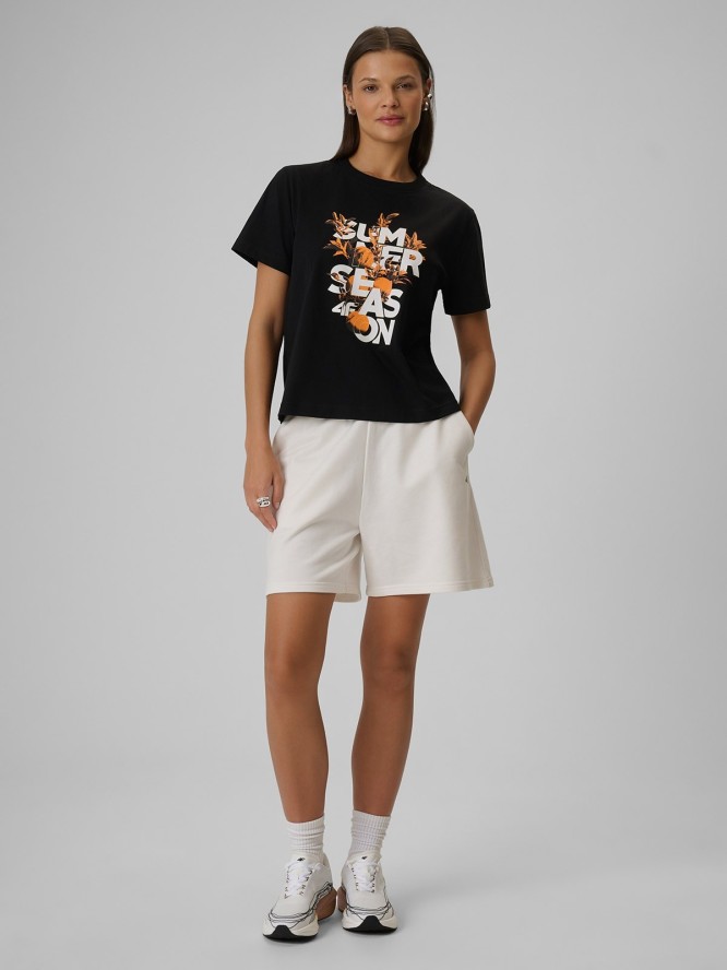 4F T-shirt boxy z nadrukiem damski - czarny M