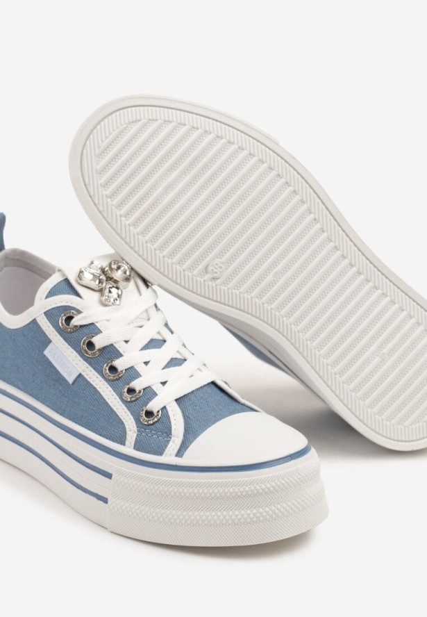 Niebieskie Trampki na Grubej Podeszwie z Aplikacją z Cyrkoniami Galtewin