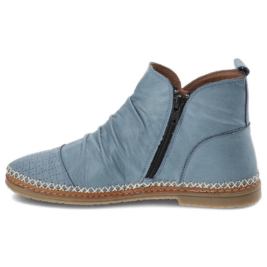 Niebieskie Botki Ravini Skórzane Obuwie Damskie