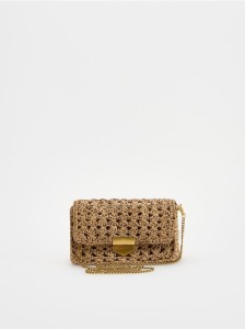 Pleciona torebka z łańcuszkiem - beżowy