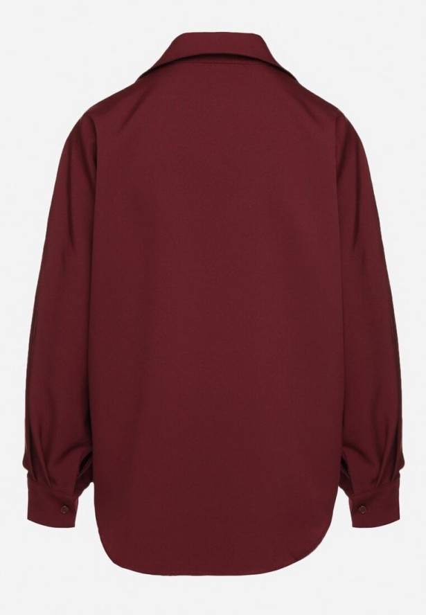 Bordowa Koszula o Nietoperzowym Kroju z Naszytą Dzianinową Kamizelką Hanorielin