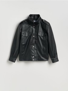 Kurtka oversize z imitacji skóry - czarny