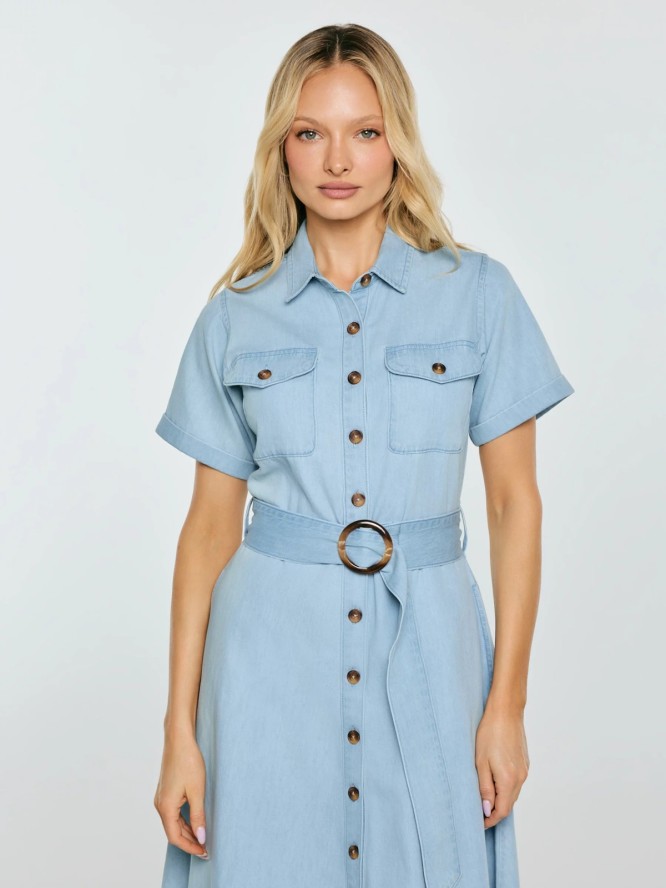 sukienka damska midi jeansowa trapezowa niebieska becca 136