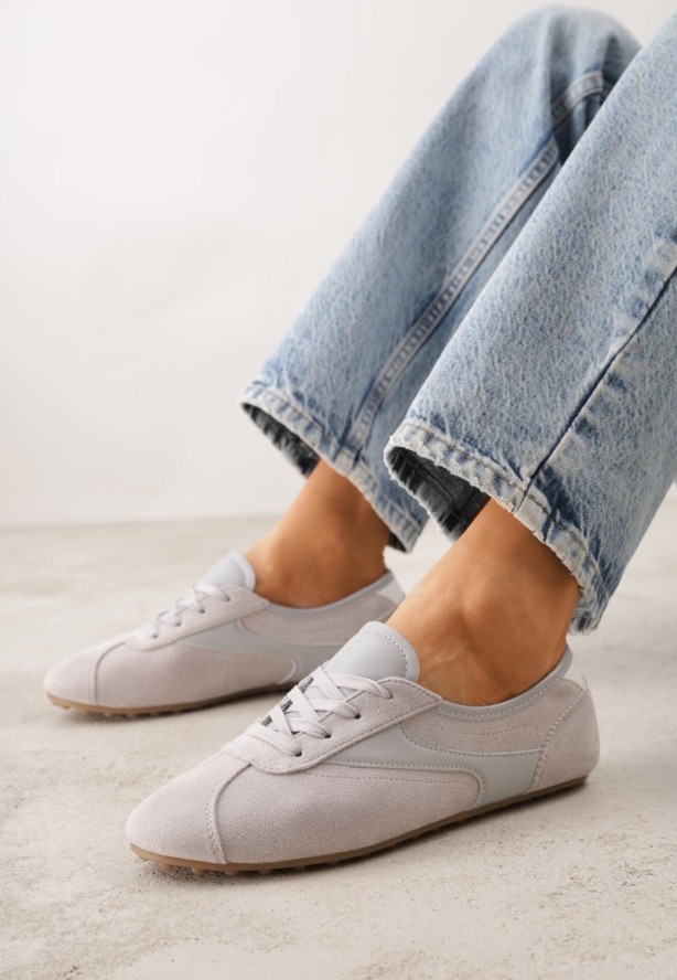 Szare Sneakersy z Imitacji Zamszu w Stylu Kultowych Tenisówek Aelliana