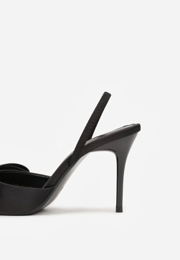 Czarne Satynowe Sandały na Szpilce z Odkrytą Piętą i Kokardą Shiriniana