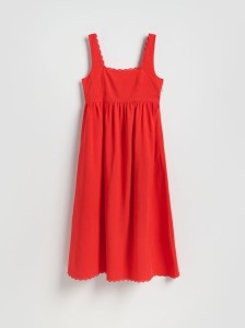 Sukienka midi z lnem - czerwony