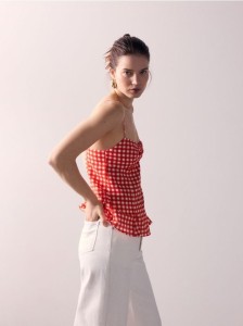 Top w kratę vichy - pomarańczowy