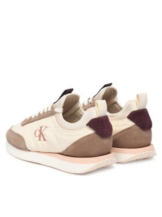 Calvin Klein Sneakersy Retro Runner Lace Up Sock YW0YW02060 Kremowy