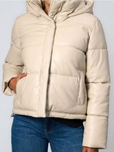 Pikowana kurtka puffer - kremowy