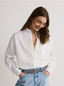 Bawełniana koszula z kieszenią - biały