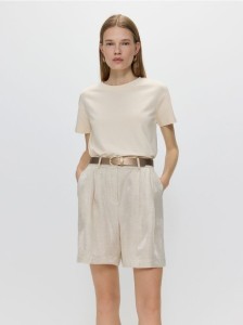 Szorty z lnem - beżowy