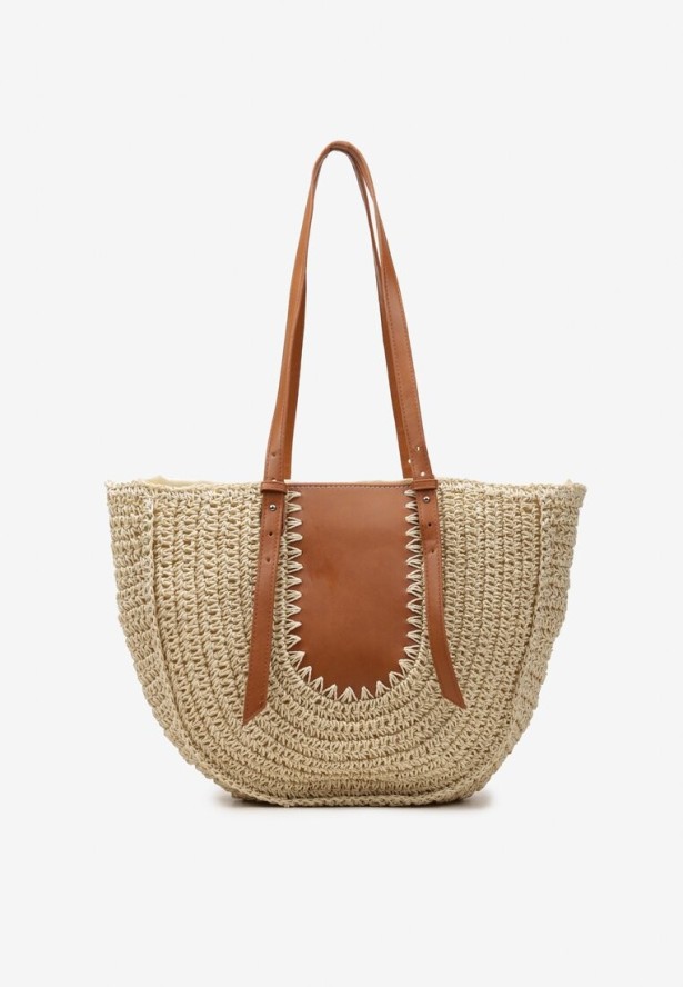 Jasnobeżowa Jednokomorowa Torebka z Plecionej Rafii w Stylu Boho Idarkia