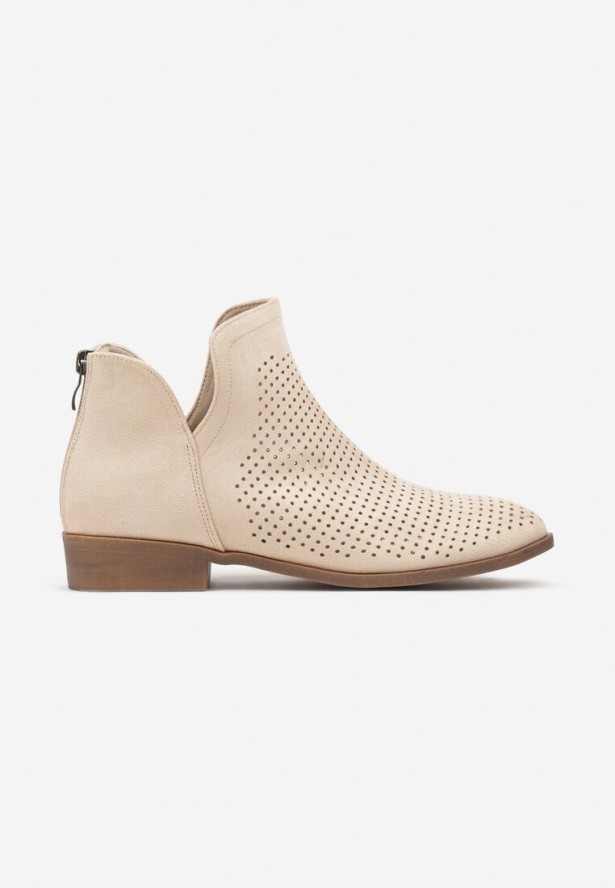 Beżowe Płaskie Botki Vices z Wycięciem Felilia