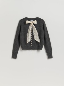 Kardigan z wiązaniem - ciemnoszary