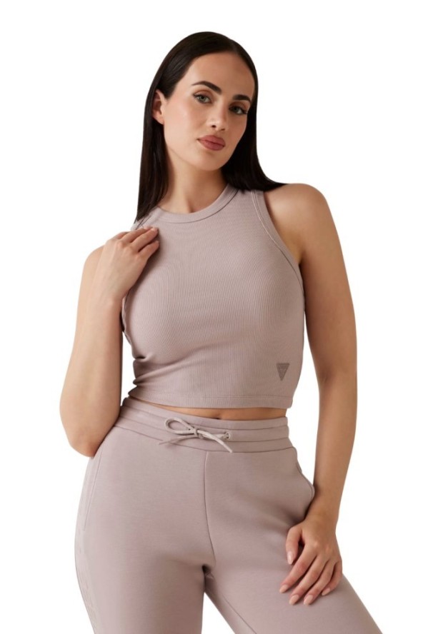 GUESS Różowy damski tank top prążkowany Edie, Rozmiar M