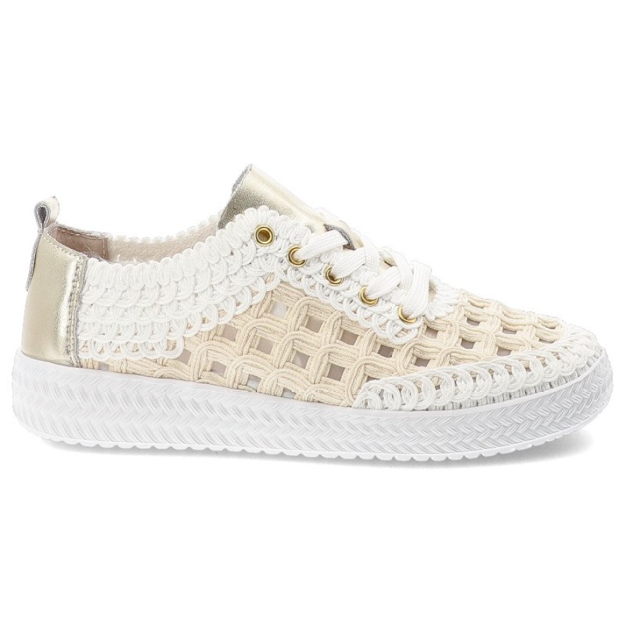 Półbuty damskie S.Barski, z materiału pleciona cholewka sznurowanie lekka podeszwa styl casual, białe, GR61-5951