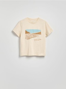 Bawełniany T-shirt z haftem - beżowy