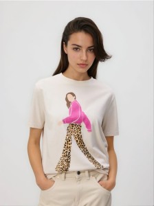 T-shirt z nadrukiem - beżowy