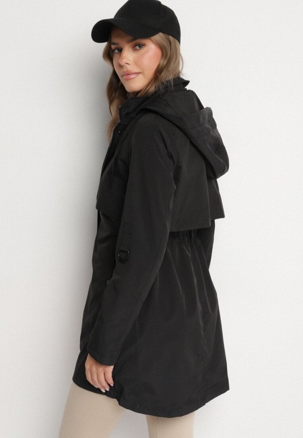 Czarna Kurtka Parka z Kapturem Odpinanym w Stylu Utility Janiora