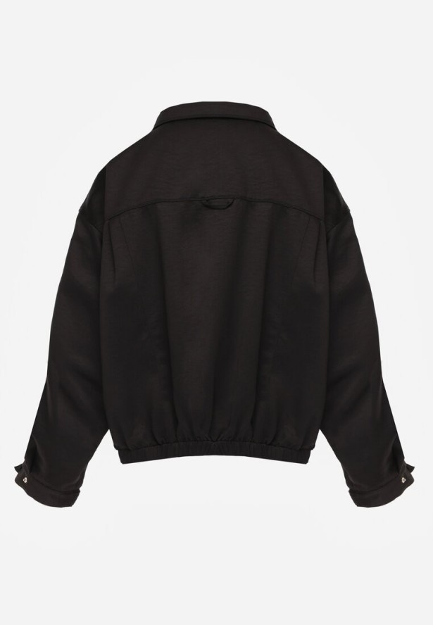 Czarna Kurtka Bomberka Oversize z Regulowanymi Mankietami Lann