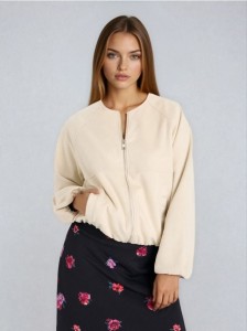 Kurtka bomber z imitacji zamszu - kremowy