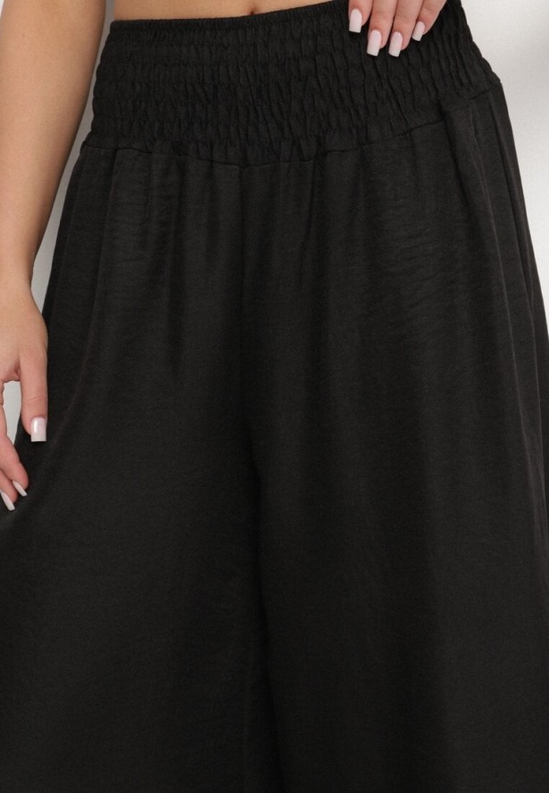 Czarne Spodnie Szerokie z Szeroką Gumką w Talii Koririelle