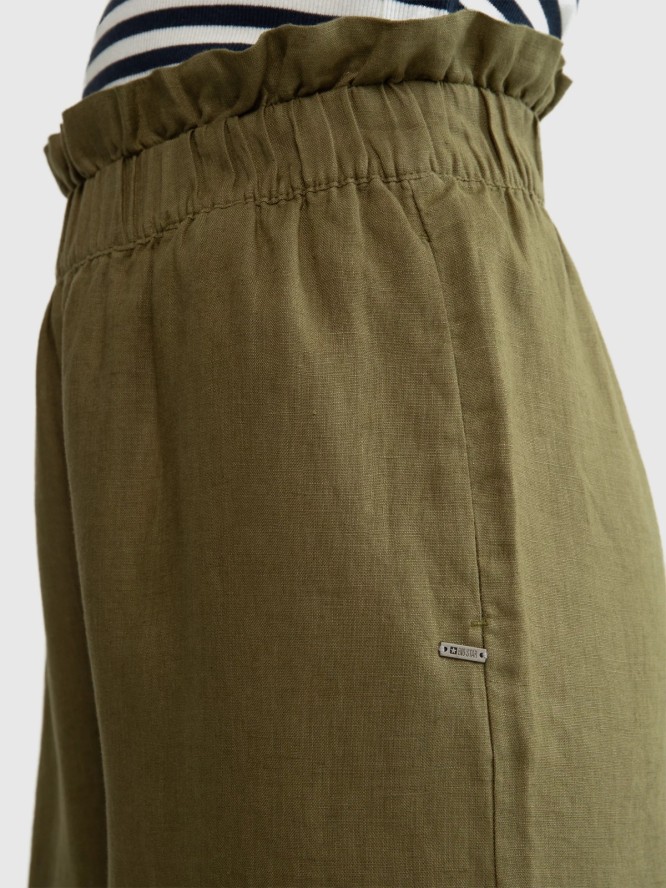 Spodnie damskie lniane z szeroką nogawką paperbag khaki Dorona 303