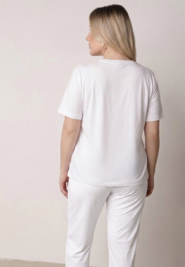 Biały Komplet Bawełniany o Fasonie Oversize T-shirt i Spodnie Azilane