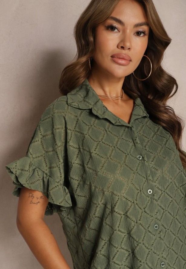 Ciemnozielony Komplet Krótkie Spodenki i Wiązana Koszula Fredefia