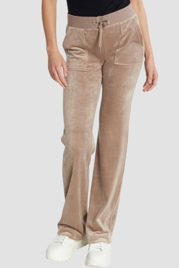 JUICY COUTURE Ciemno-beżowe damskie spodnie welurowe Del Ray Pocket Pant, Rozmiar M