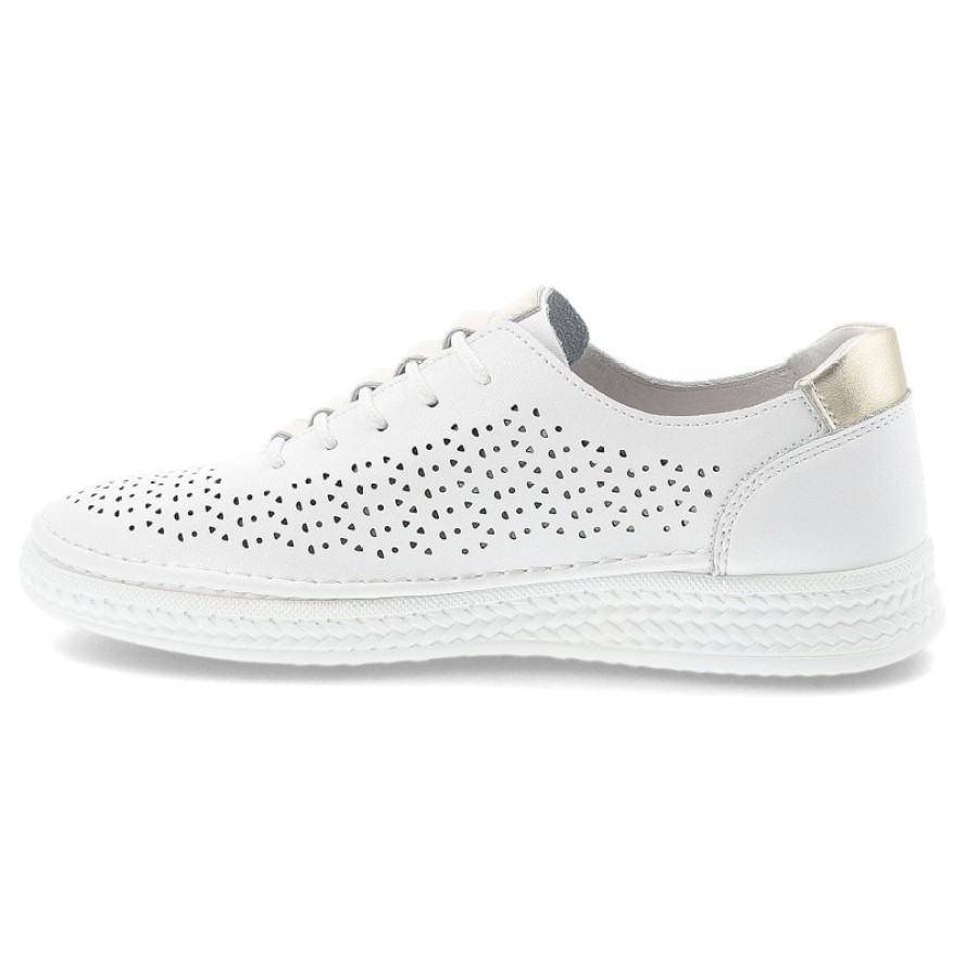 Sneakersy damskie S.Barski, cholewka skóra naturalna perforowana wiązanie klasyczne niski fason zaokrąglony nosek, białe, GR61-5992