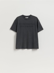T-shirt oversize z nadrukiem - ciemnoszary
