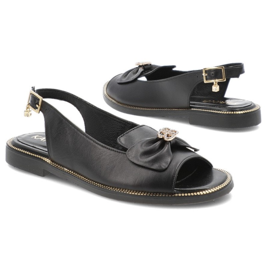 Czarne Sandały Karino Wygodne Obuwie Damskie Z Kokardą