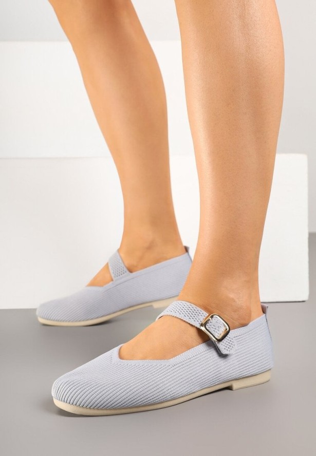 Szare Balerinki z Ozdobnym Paskiem Tellenna