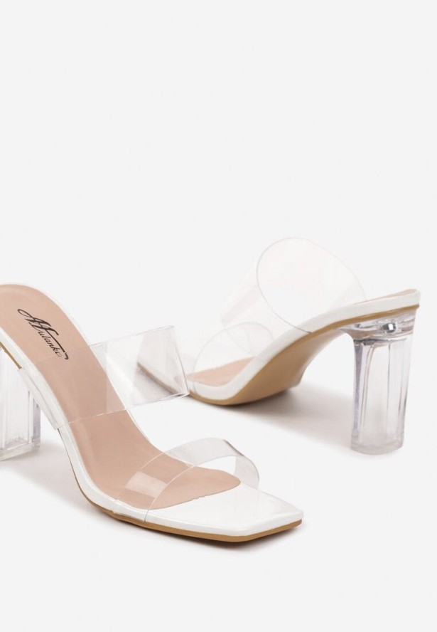 Białe Klapki Na Słupku z Transparentnymi Elementami Elarine