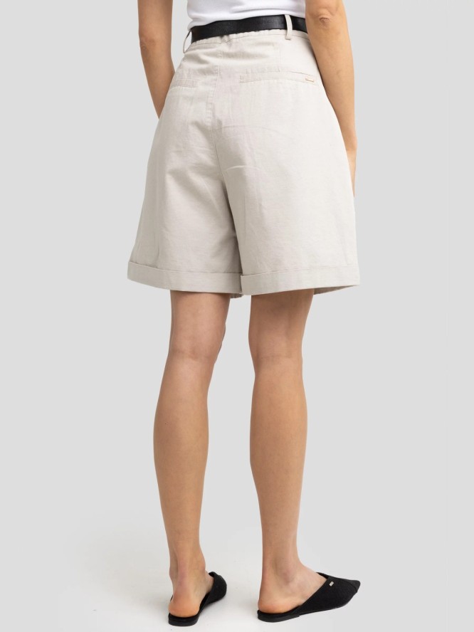 Szorty damskie luźne z dodatkiem lnu beżowe Maryliani 800