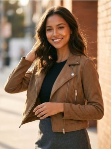 Kurtka ramoneska z imitacji zamszu - brązowy