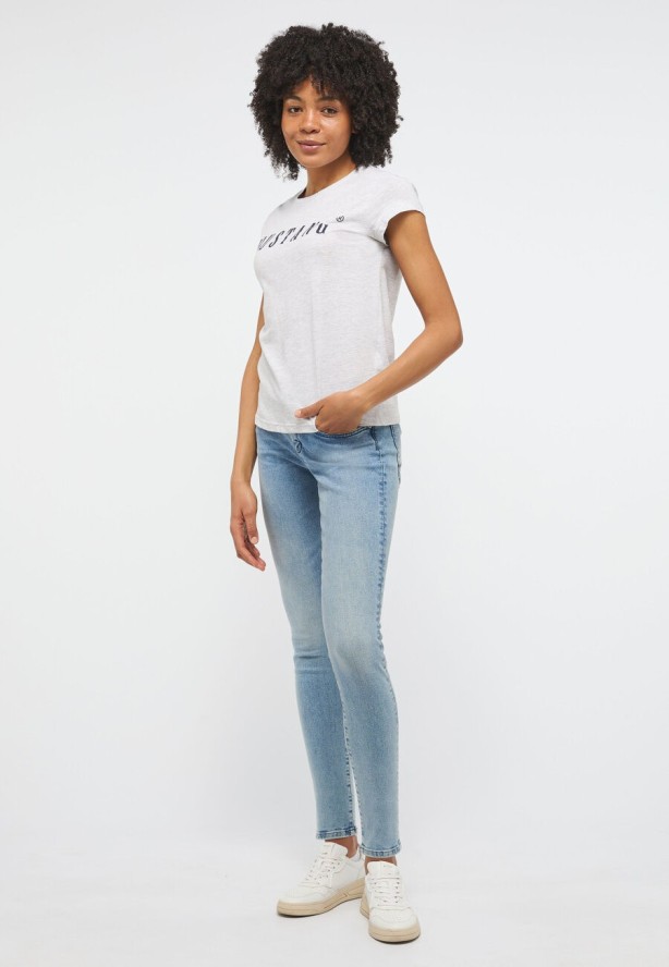 MUSTANG Alina C Logo Tee Damski T-shirt Koszulka Light Grey Melange 1013222 4141