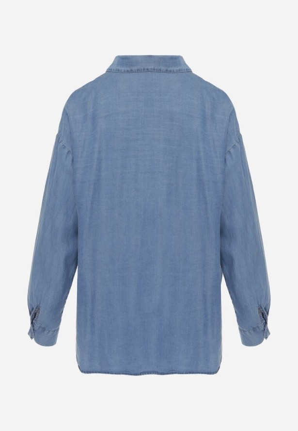 Niebieska Denimowa Koszula z Bawełną i Kieszonką Worimi