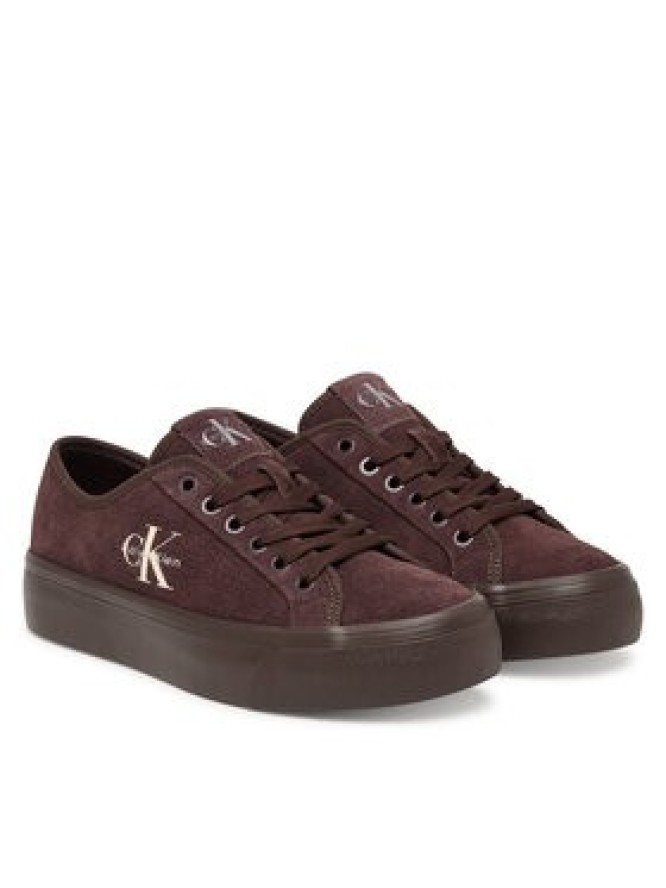 Calvin Klein Tenisówki Vulc Flatf Laceup Suede HW0HW03088 Bordowy