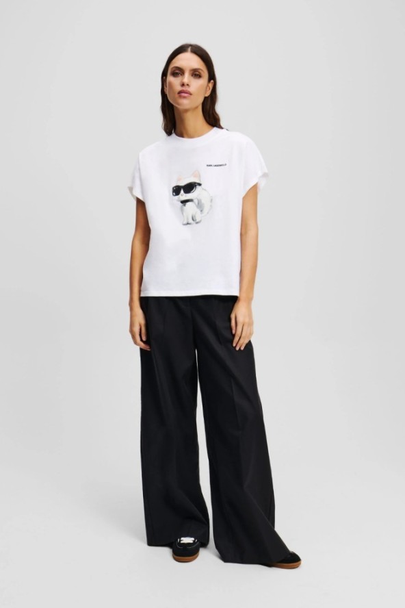 KARL LAGERFELD Biały damski t-shirt Ikon Aquarelle C Loose, Rozmiar S