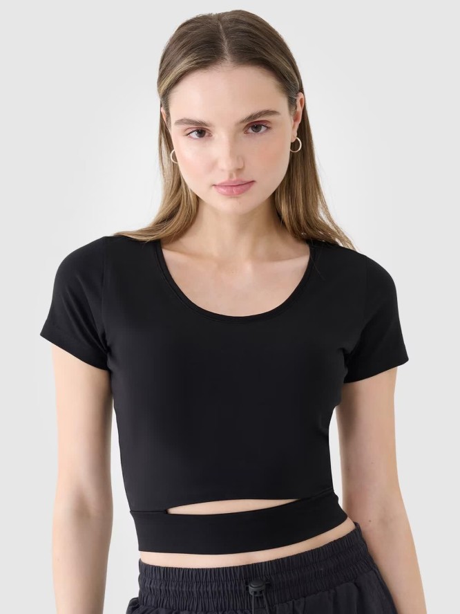 T-shirt crop top gładki damski 4F 4FRSS25TTSHF2695