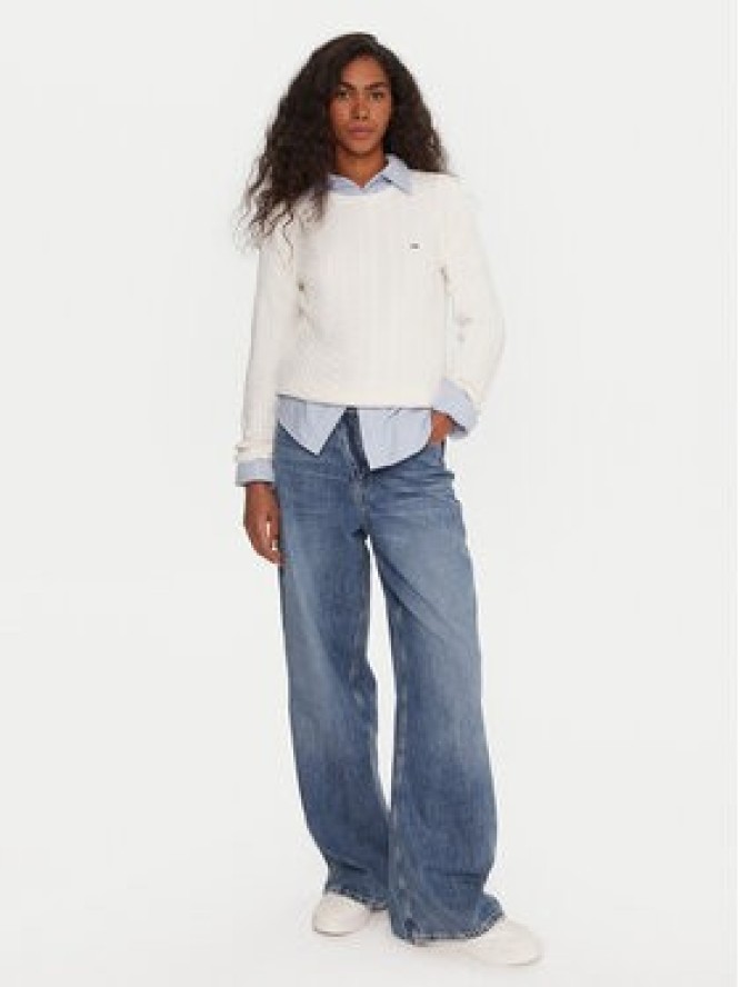 Tommy Jeans Sweter Cable Essential DW0DW22165 Biały Regular Fit