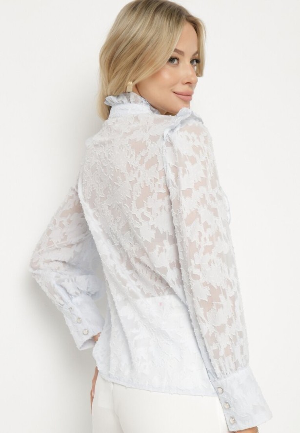 Niebieska Koszula z Koronki z Ozdobnymi Guzikami Zelmi