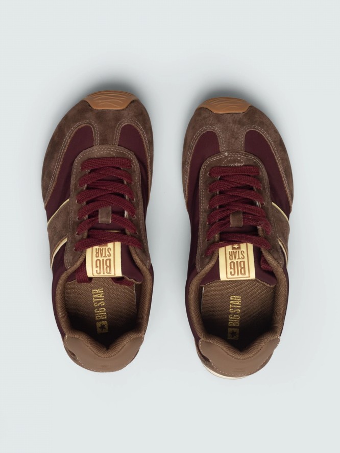 sneakersy damskie z zamszowymi wstawkami brązowe tt274560 803