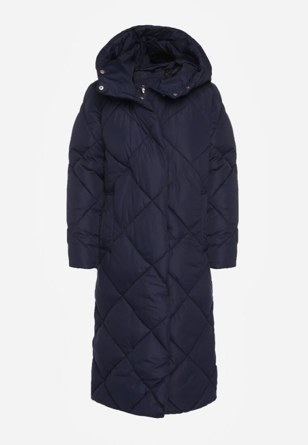 Granatowa Kurtka Płaszcz z Geometrycznym Pikowaniem Johnatta